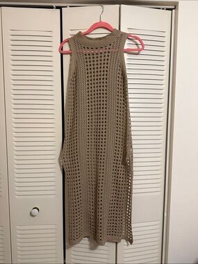Sleeveless Crochet Maxi Dress in Taupe